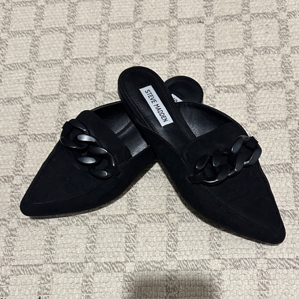 Steve Madden Black Chain Detail Mules